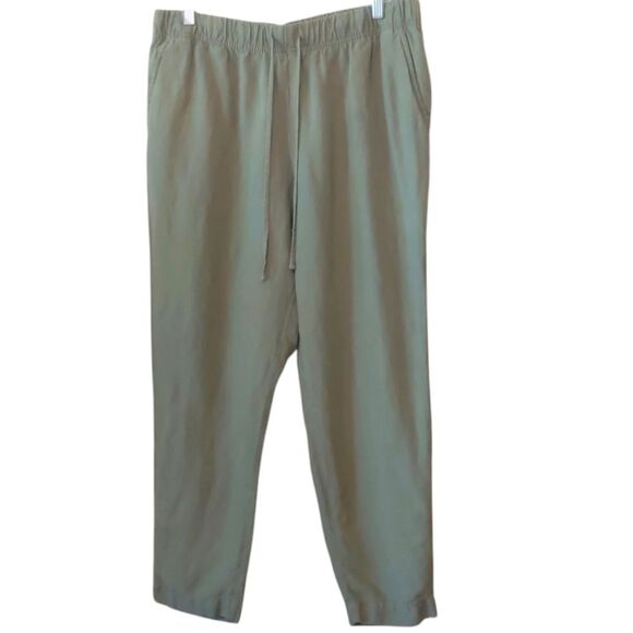 a new day Pants - Linen Ankle Crop Pant Drawstring Elastic Waist Sage Tapered Leg Size M-L